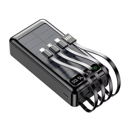 Solar power bank with cables