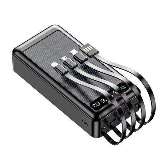 Solar power bank with cables