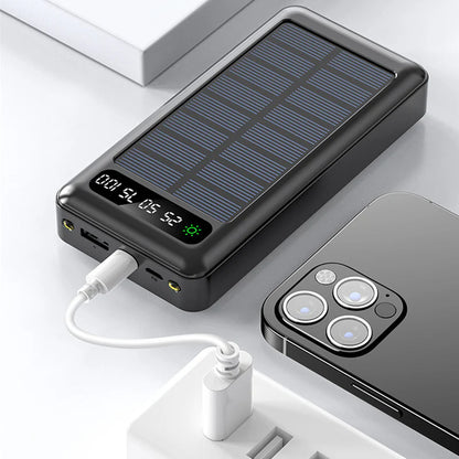 Solar power bank with cables